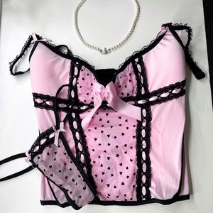 Pink heart pattern bustier set